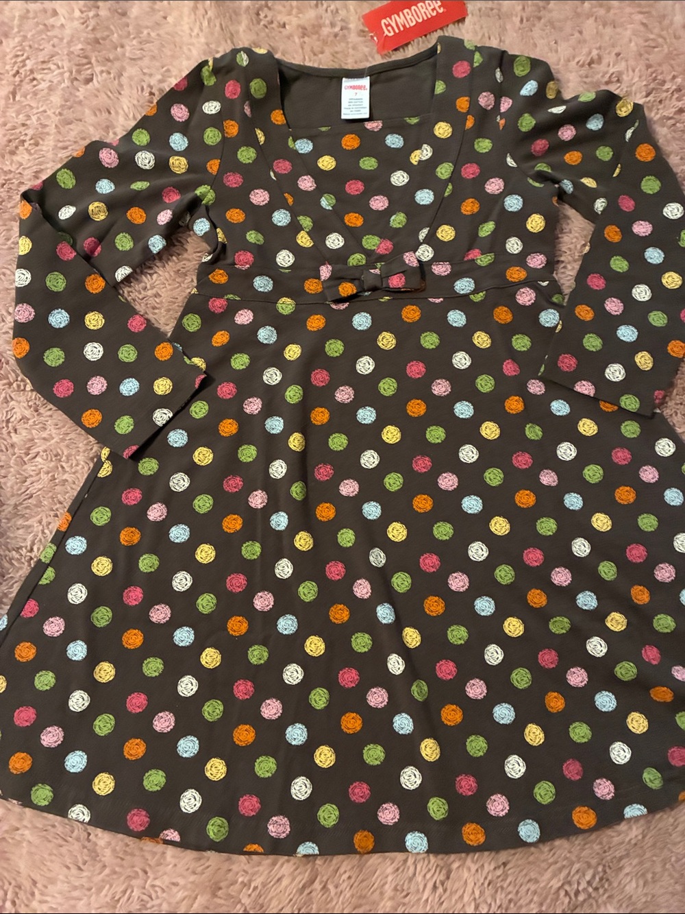 Gymboree Brown Polka Dot Waist-Tie Long Sleeve Dress